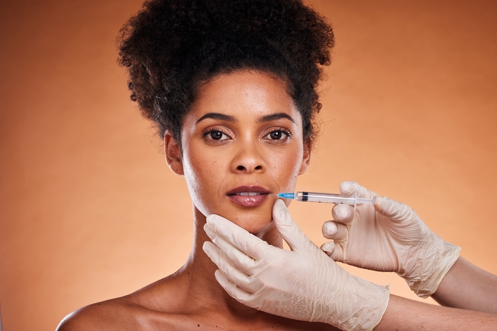 Plastic,Surgery,And,Portrait,Of,Woman,With,Lip,Filler,For